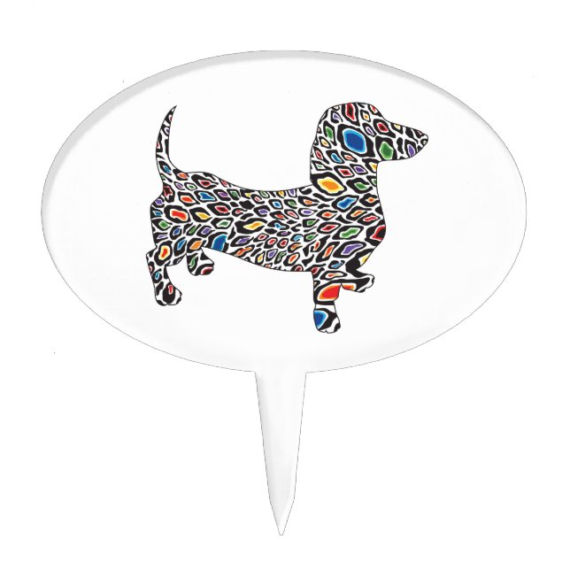 Psychedelic Cheetah Doxie Cake Topper (Front)
