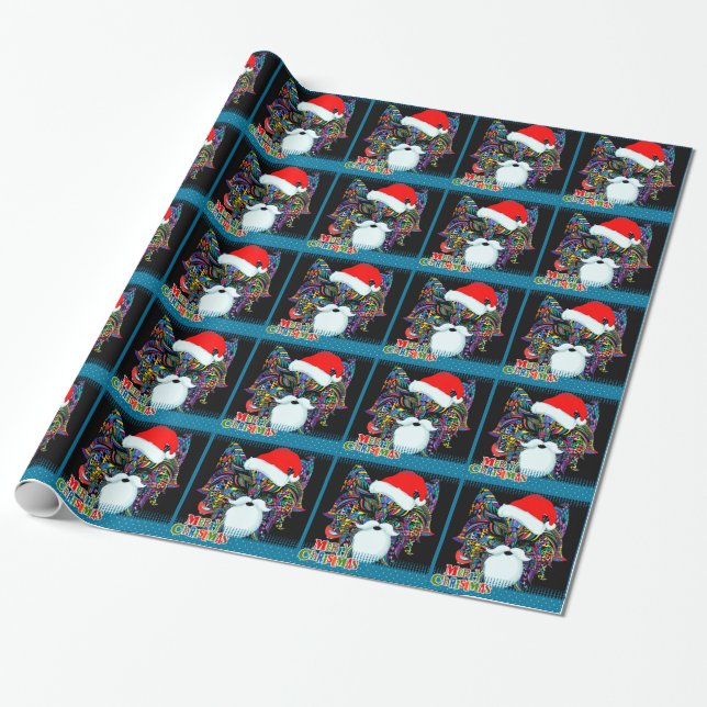 Psychedelic Christmas cat Wrapping Paper (Unrolled)