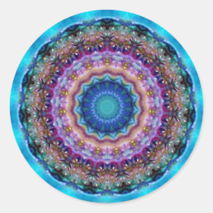 PSYCHEDELIC CIRCLES blue turquase pink violet Classic Round Sticker