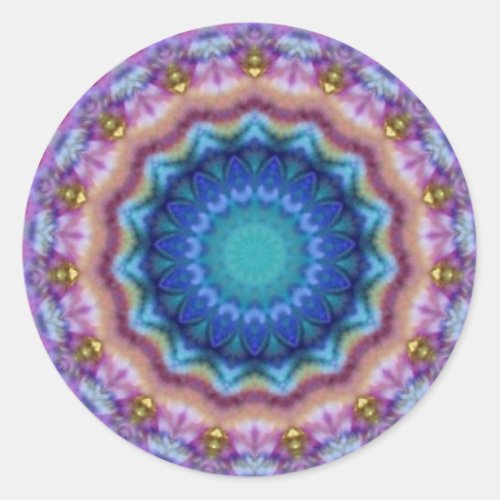 PSYCHEDELIC CIRCLES blue turquase pink violet Classic Round Sticker