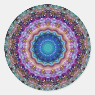 PSYCHEDELIC CIRCLES blue turquase pink violet Classic Round Sticker