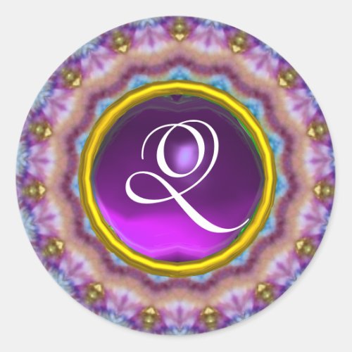 PSYCHEDELIC CIRCLES MONOGRAM blue purple pink Classic Round Sticker