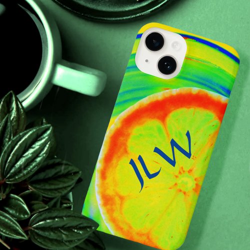 Psychedelic Citrus Pop Art with Initials iPhone 14 Case