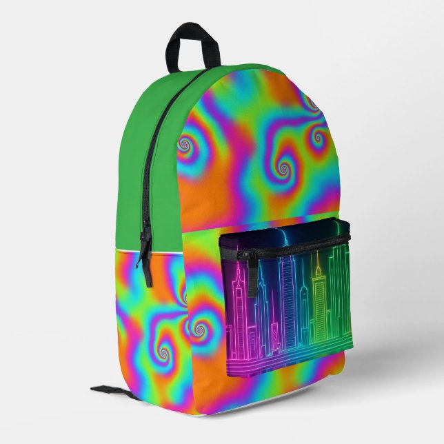 Psychedelic City Vibe Colorful Backpack (Back Corner Left)
