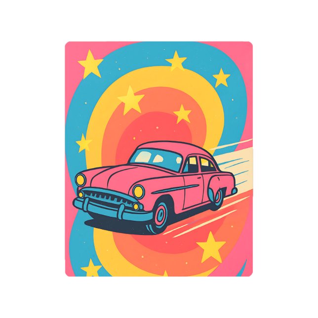 Psychedelic Classic Car Metal Print | Vibrant Pop  (Front)