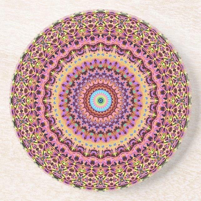Psychedelic Clockwork Mandala One Round Coaster (Front)