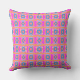 Psychedelic Color Block Patchwork Pink Orange Teal Throw Pillow