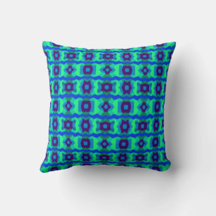 Psychedelic Color Block Patchwork Pink Purple Blue Throw Pillow