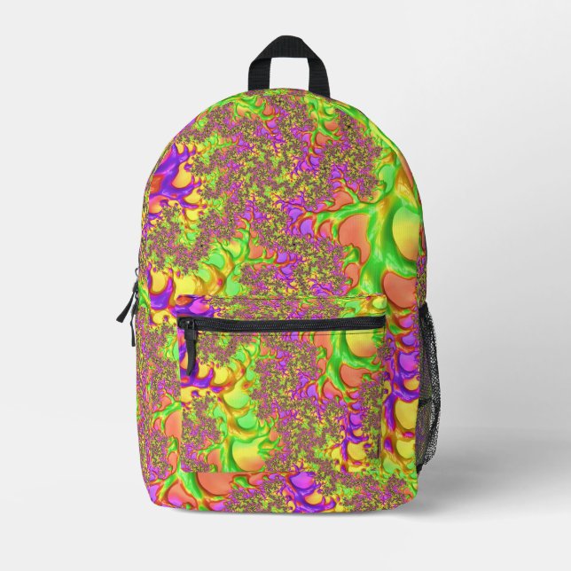 Psychedelic Colorful Acid Trip Abstract Fractal Printed Backpack (Front)