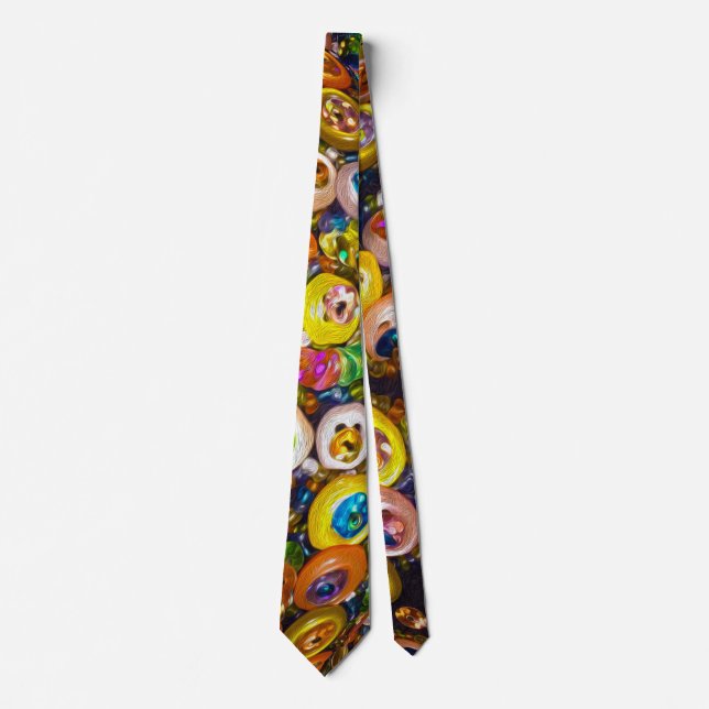 Psychedelic Colorful Buttons Neck Tie (Front)