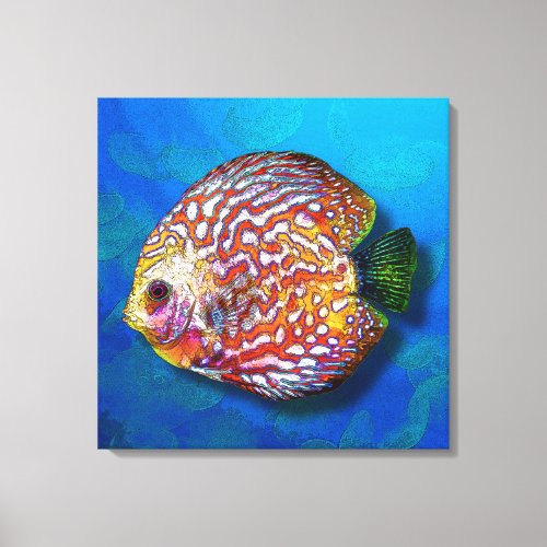 Psychedelic Colorful Exotic Discus Fish Drawing Canvas Print