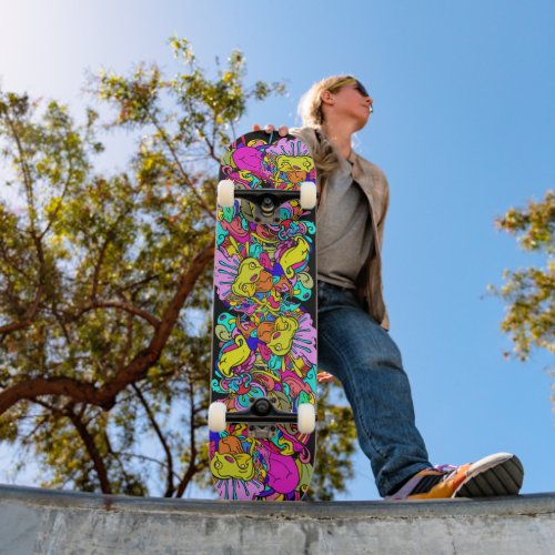 psychedelic colorful fantastic doodle  skateboard