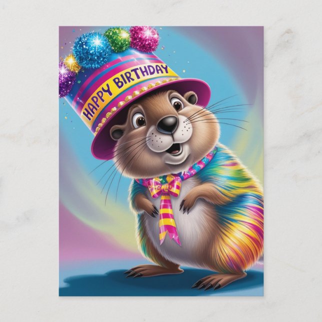 psychedelic colorful groundhog postcard (Front)