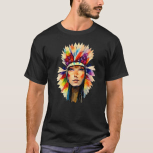 Psychedelic Colorful Headdress Native American Ind T-Shirt