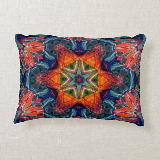 Psychedelic Colorful Kaleidoscope Pattern Accent Pillow (Back)
