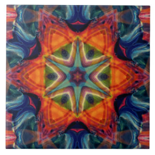 Psychedelic Colorful Kaleidoscope Pattern Ceramic Tile