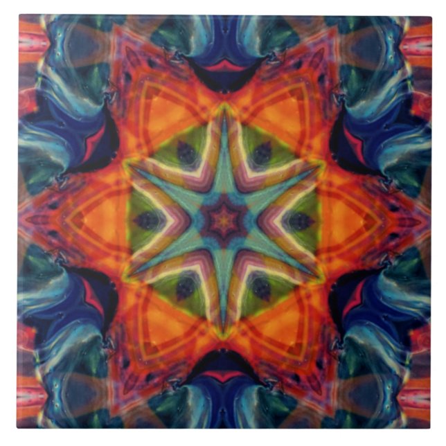 Psychedelic Colorful Kaleidoscope Pattern Ceramic Tile (Front)