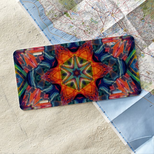 Psychedelic Colorful Kaleidoscope Pattern License Plate (In Situ)