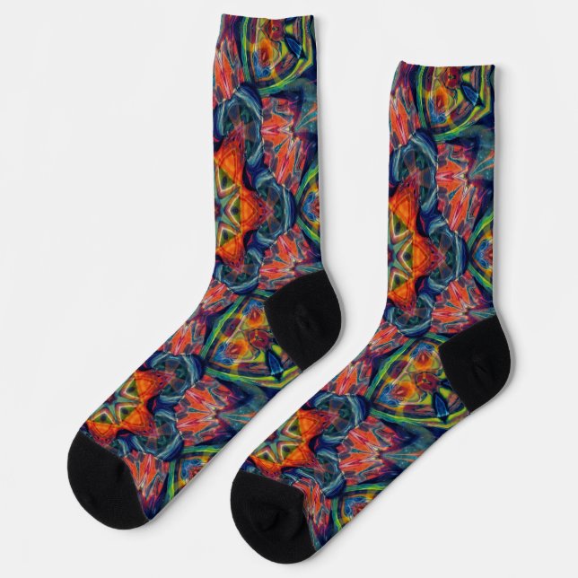 Psychedelic Colorful Kaleidoscope Pattern Socks (Left)