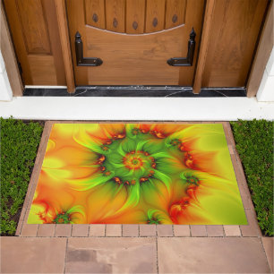 Psychedelic Colorful Modern Abstract Fractal Art Doormat