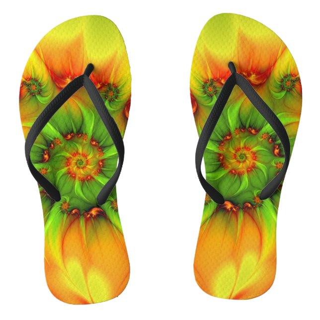 Psychedelic Colorful Modern Abstract Fractal Art Flip Flops (Footbed)