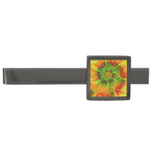 Psychedelic Colorful Modern Abstract Fractal Art Gunmetal Finish Tie Bar