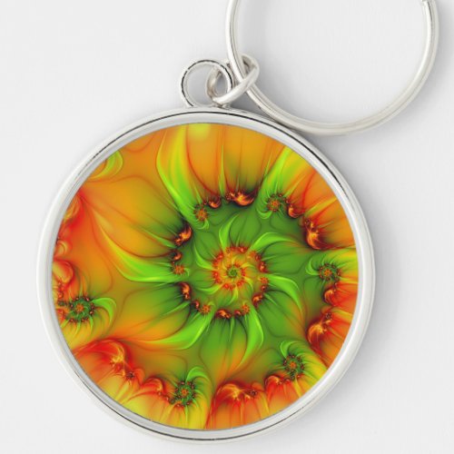 Psychedelic Colorful Modern Abstract Fractal Art Keychain