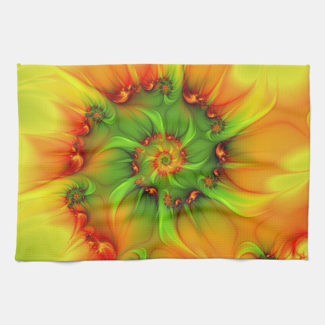 Psychedelic Colorful Modern Abstract Fractal Art Kitchen Towel (Horizontal)