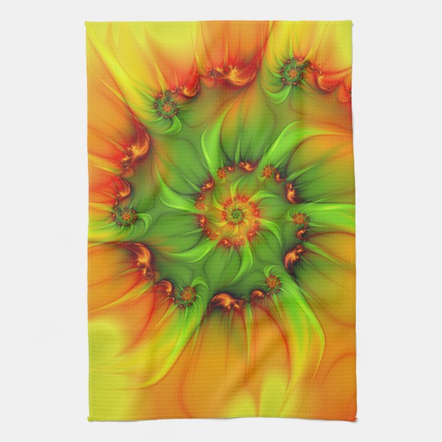 Psychedelic Colorful Modern Abstract Fractal Art Kitchen Towel (Vertical)