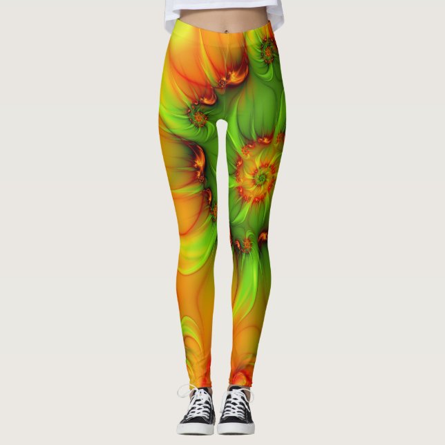 Psychedelic Colorful Modern Abstract Fractal Art Leggings (Front)