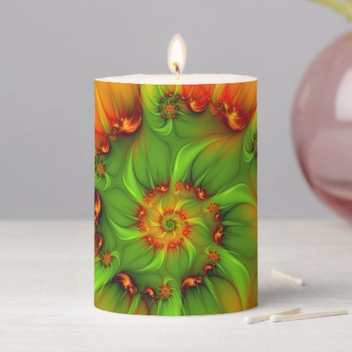 Psychedelic Colorful Modern Abstract Fractal Art Pillar Candle