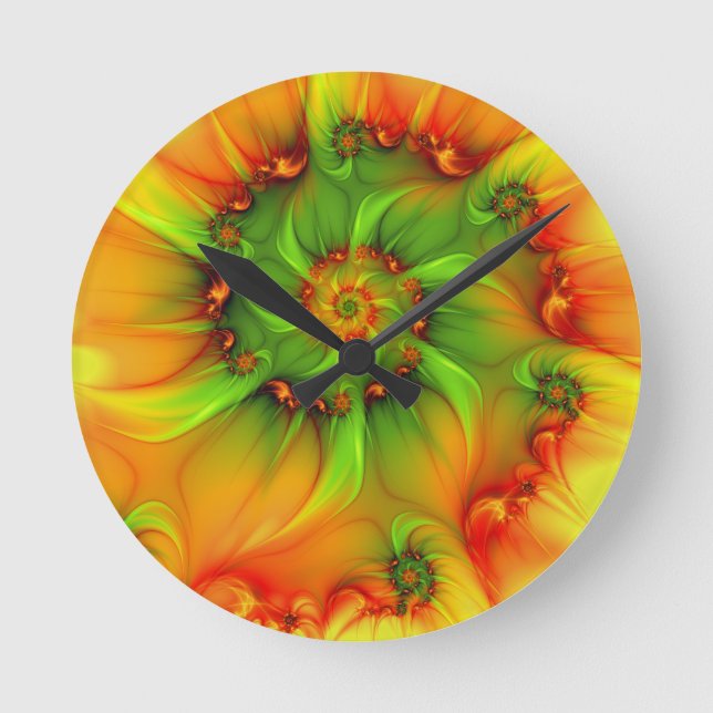 Psychedelic Colorful Modern Abstract Fractal Art Round Clock (Front)