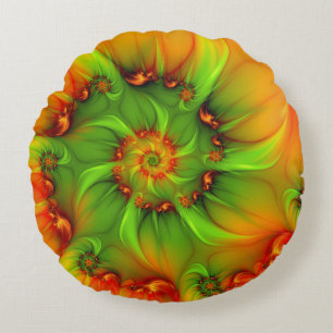Psychedelic Colorful Modern Abstract Fractal Art Round Pillow