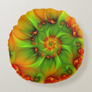 Psychedelic Colorful Modern Abstract Fractal Art Round Pillow