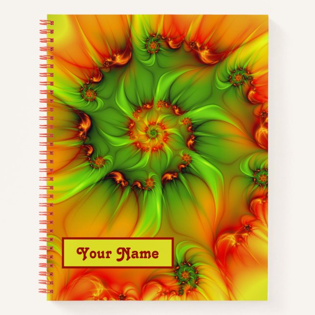 Psychedelic Colorful Modern Abstract Fractal Name Notebook (Front)