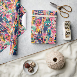 Psychedelic Colorful Monsters Wrapping Paper