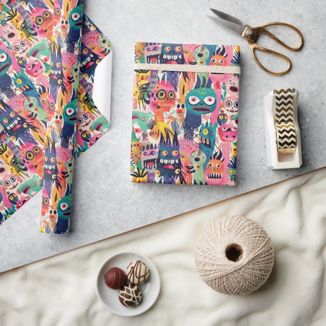 Psychedelic Colorful Monsters  Wrapping Paper (Crafts)