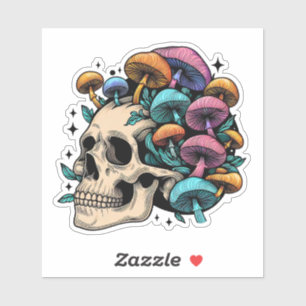 Psychedelic Colorful Mushroom Skull Cottagecore  Sticker