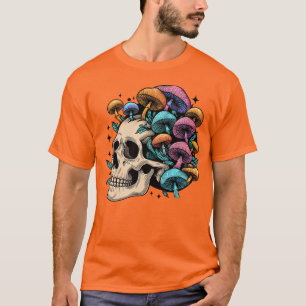 Psychedelic Colorful Mushroom Skull Cottagecore T-Shirt