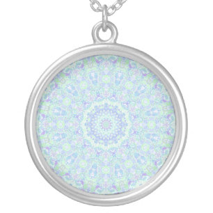 Psychedelic Colorful Pastel Ornate Hippie Mandala Silver Plated Necklace
