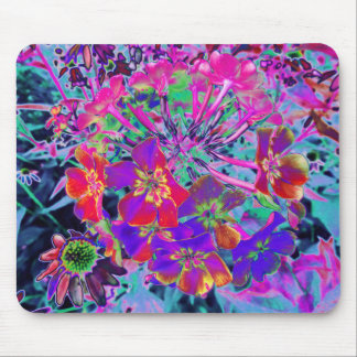 Psychedelic Colorful Red and Purple Flowers Mouse Pad
