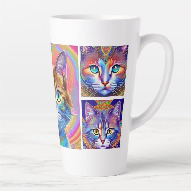 Psychedelic Colorful Royal Cats Latte Mug (Right)