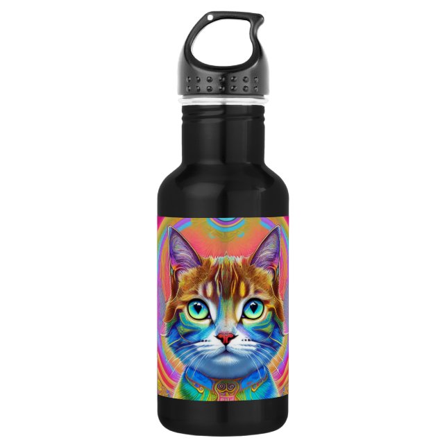 Psychedelic Colorful Royal Cats Stainless Steel Water Bottle (Front)