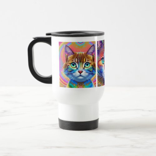 Psychedelic Colorful Royal Cats Travel Mug