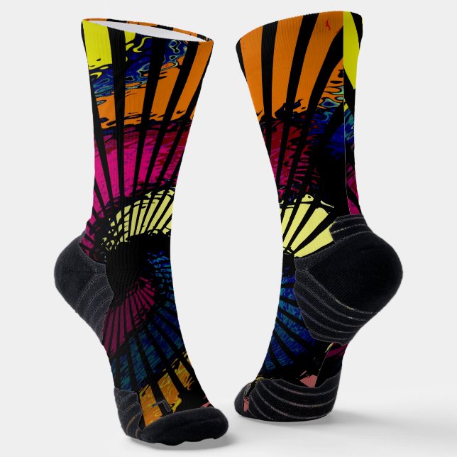 Psychedelic colorful swirl socks (Angled)