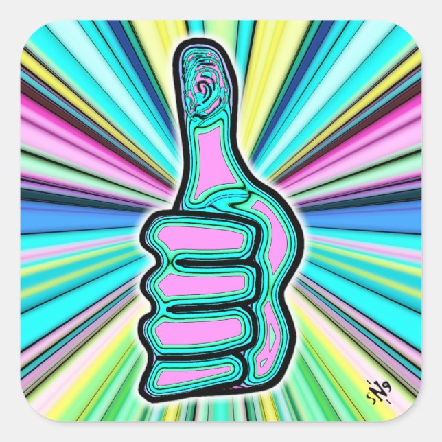 Psychedelic colorful thumbs up v1.1 square sticker (Front)