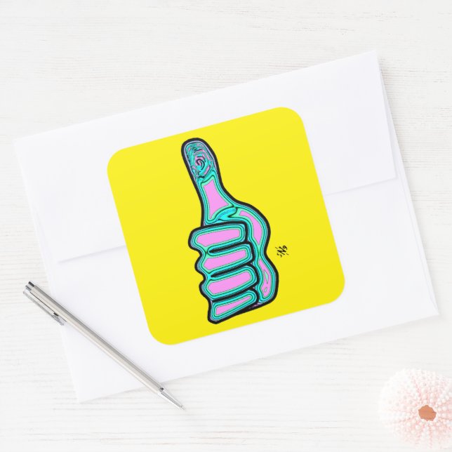 Psychedelic colorful thumbs up v2 square sticker (Envelope)