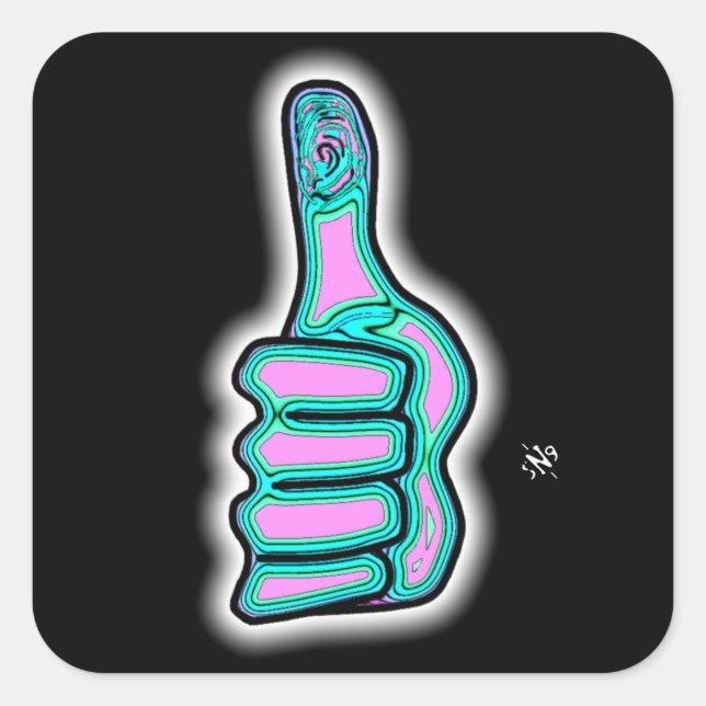 Psychedelic colorful thumbs up v3 square sticker (Front)
