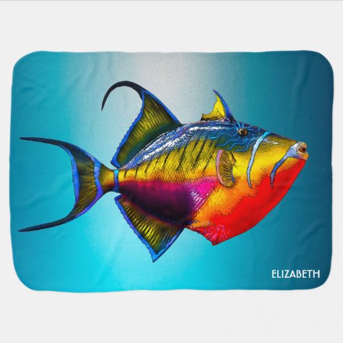 Psychedelic Colorful Triggerfish Fish Drawing Baby Blanket
