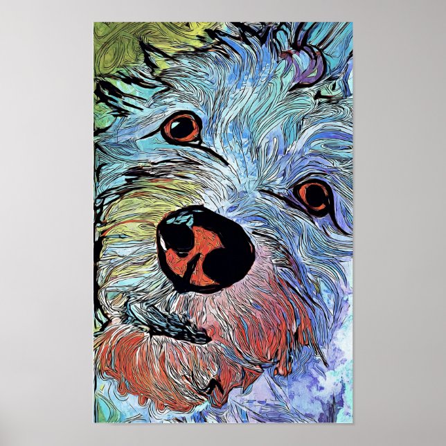 Psychedelic Colorful Westie Dog Art Portrait Poster (Front)